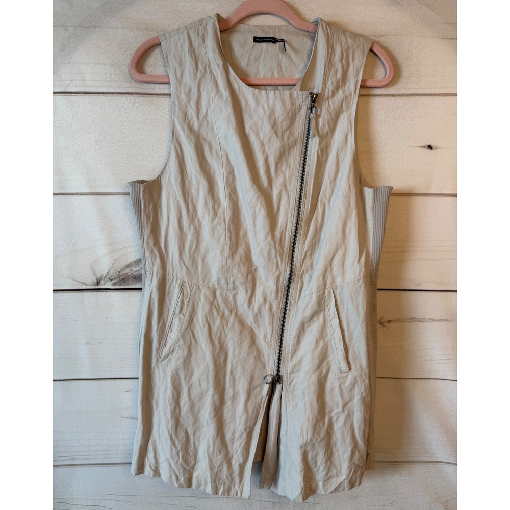 Stella Carakasi Womens Asymmetric Zip Vest Beige Ribbed Knit Panel Size M